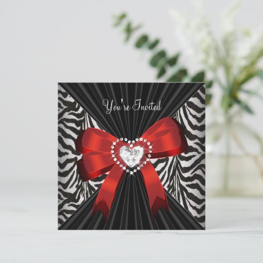 Red Zebra Stripe Black Birthday Party 2 Einladung (Stehend Vorderseite)