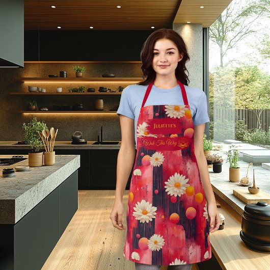 Red Zen Daisy Kitchen Art mit entspanntem Muster Schürze