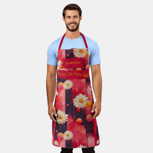 Red Zen Daisy Kitchen Art mit entspanntem Muster Schürze (Getragen)