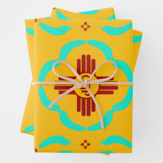 Red Zia Symbols New Mexico Türkis Feathers Geschenkpapier Set