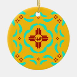 Red Zia Symbols New Mexico Türkis Feathers Keramik Ornament
