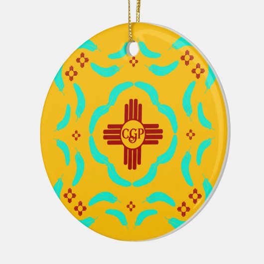 Red Zia Symbols New Mexico Türkis Feathers Keramik Ornament (Links)