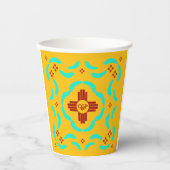 Red Zia Symbols New Mexico Türkis Feathers Pappbecher (Vorderseite)