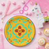 Red Zia Symbols New Mexico Türkis Feathers Pappteller (Party)