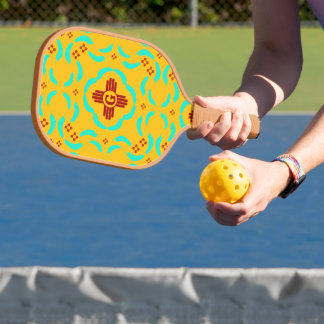 Red Zia Symbols New Mexico Türkis Feathers Pickleball Schläger