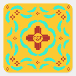 Red Zia Symbols New Mexico Türkis Feathers Quadratischer Aufkleber