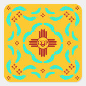 Red Zia Symbols New Mexico Türkis Feathers Quadratischer Aufkleber (Vorderseite)