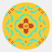 Red Zia Symbols New Mexico Türkis Feathers Runder Aufkleber (Vorderseite)