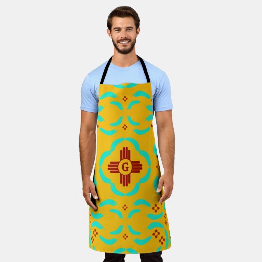 Red Zia Symbols New Mexico Türkis Feathers Schürze (Getragen)