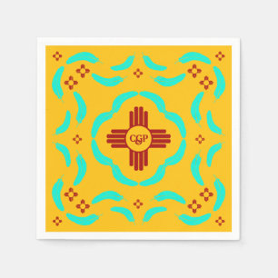 Red Zia Symbols New Mexico Türkis Feathers Serviette