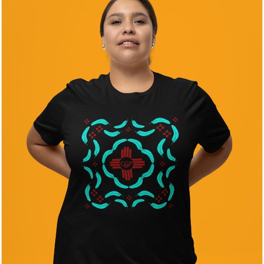 Red Zia Symbols New Mexico Türkis Feathers T-Shirt