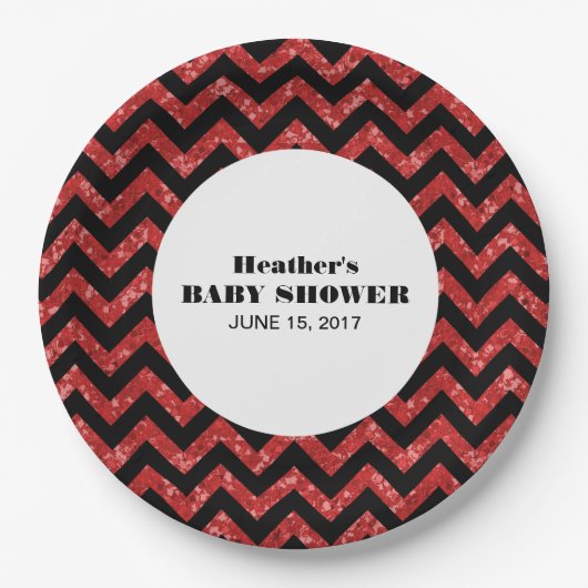 Red Zickzack Glitzer Baby Showpapier Teller (Vorderseite)