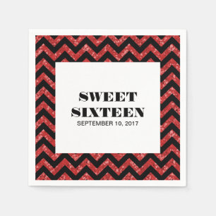 Red Zickzack Glitzer Sweet 16 Paper Napkins Serviette