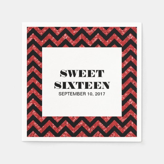 Red Zickzack Glitzer Sweet 16 Paper Napkins Serviette (Vorderseite)