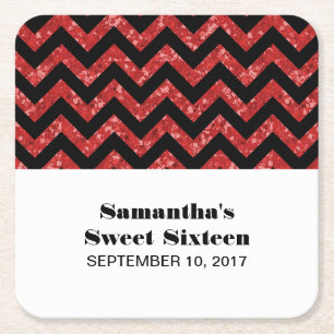 Red Zickzack Glitzer Sweet 16 Paper Untersetzer