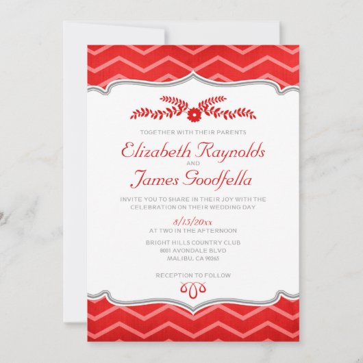 Red Zigzag Hochzeitsempfang Einladung (Vorderseite)