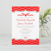 Red Zigzag Hochzeitsempfang Einladung (Stehend Vorderseite)
