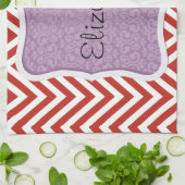 Red Zigzag, Red Zickzack, Zigzag Muster, Ihr Name Küchentuch (Gefaltet)