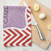 Red Zigzag, Red Zickzack, Zigzag Muster, Ihr Name Küchentuch (Viertel Falte)