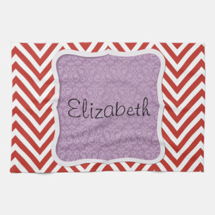 Red Zigzag, Red Zickzack, Zigzag Muster, Ihr Name Küchentuch