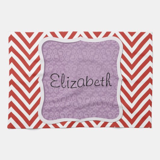 Red Zigzag, Red Zickzack, Zigzag Muster, Ihr Name Küchentuch (Horizontal)