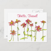 Red Zinnia Watercolor Blume Postkarte (Vorne/Hinten)