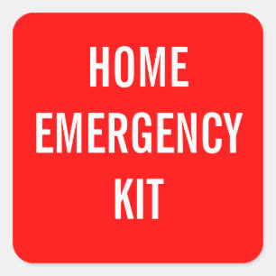 Red Zuhause Emergency Kit-Etikett Quadratischer Aufkleber