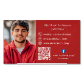 Red Zuhause repariert Foto QR Code Handyman Magnetische Visitenkarte (Vorderseite)