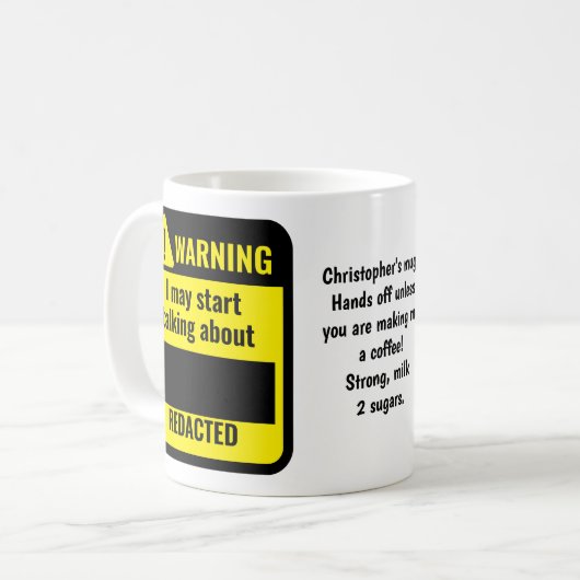 REDACTED Political Funny Personalized Warning Kaffeetasse (Vorderseite Links)
