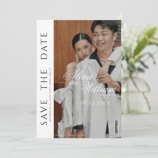 Redaktion Zeitschrift Cover Wedding Save the Date Einladung (Stehend Vorderseite)