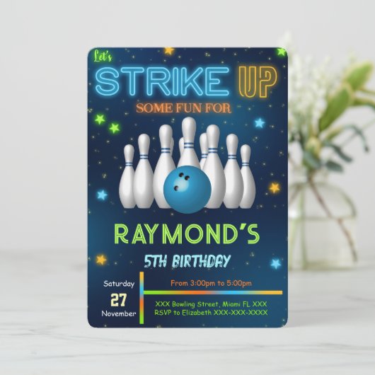 Redaktioneller Bowling Einladung (Stehend Vorderseite)