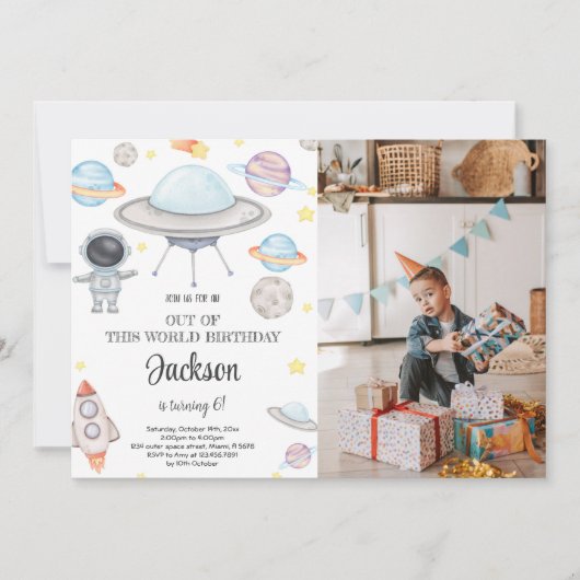 Redaktioneller Weltraum zum Geburtstag Einladung (Vorderseite)