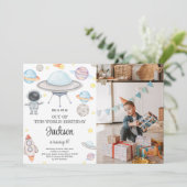 Redaktioneller Weltraum zum Geburtstag Einladung (Stehend Vorderseite)