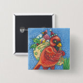 REDBIRD SANTA, CHRISTMAS KARDINAL BIRD BUTTON Squ (Vorne & Hinten)