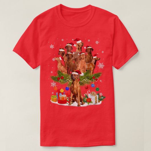 Redbone Coonhound Christmas Tree Lights Funny Dog T-Shirt (Design vorne)
