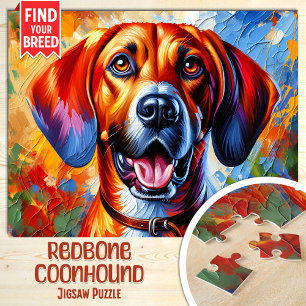 Redbone Coonhound Hund Portrait Acryl-Kunst Druck Puzzle