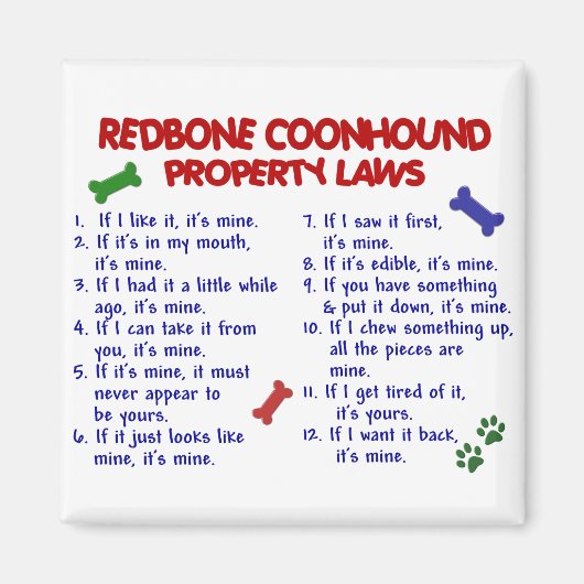 REDBONE COONHOUND Property Laws 2 Magnet (Vorne)