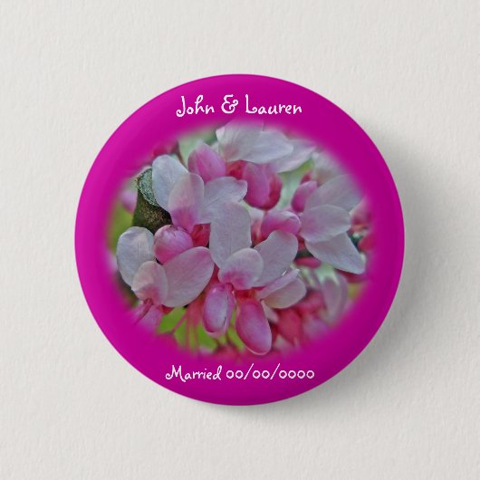 Redbud Tree Blüten Hochzeit zu individualisieren Button (Vorderseite)