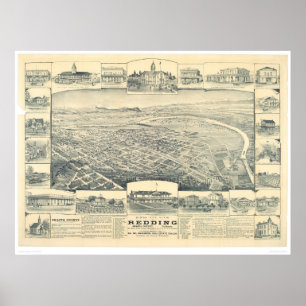 Redding, panoramische Karte CA (1393A) Poster