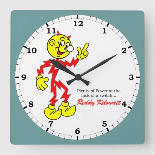 Reddy-Kilowatt-Anzeige, Flick eines Switches Quadratische Wanduhr (Vorderseite)