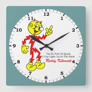 Reddy Kilowatt Pointing, voll von Spark Quadratische Wanduhr