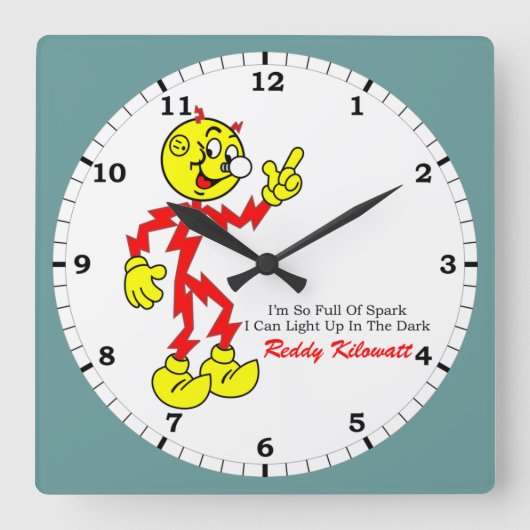 Reddy Kilowatt Pointing, voll von Spark Quadratische Wanduhr (Vorderseite)
