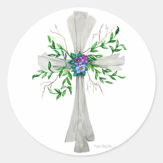 Rede Jesus Gray Kreuz mit Blume Runder Aufkleber