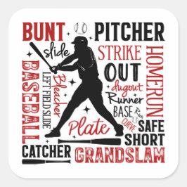 Redewendungen und Bedingungen für Baseball-Typogra Quadratischer Aufkleber