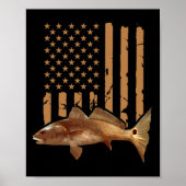 Redfish Fishing Red Drum Tailing Usa American Flag Poster (Vorne)