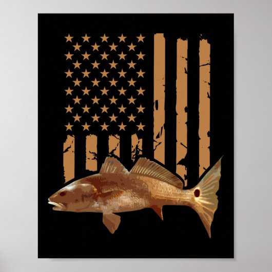 Redfish Fishing Red Drum Tailing Usa American Flag Poster (Vorne)