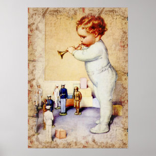 Redhead Baby Boy geblasene Horn zu Soldaten Poster