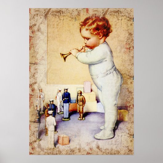 Redhead Baby Boy geblasene Horn zu Soldaten Poster (Vorne)