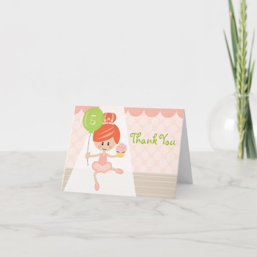 Redhead Ballerina Geburtstag Danke Note Card (Vorderseite)