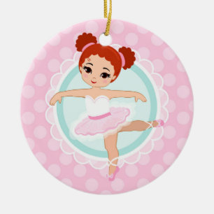 Redhead Ballerina - Pink Ballet Dancer Girl Keramik Ornament
